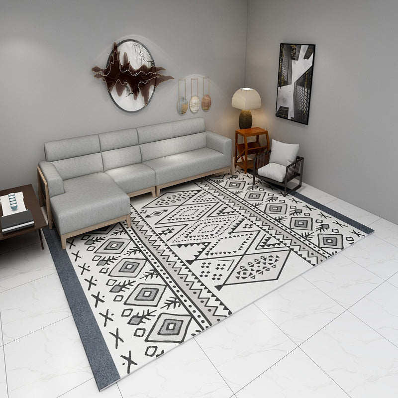Lisslune | Black and Gray Southwest Carpet Polyester Tree Pattern Carpet Washable Non-Slip Underlay Carpet for Living Room