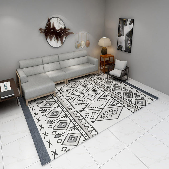 Lisslune | Black and Gray Southwest Carpet Polyester Tree Pattern Carpet Washable Non-Slip Underlay Carpet for Living Room