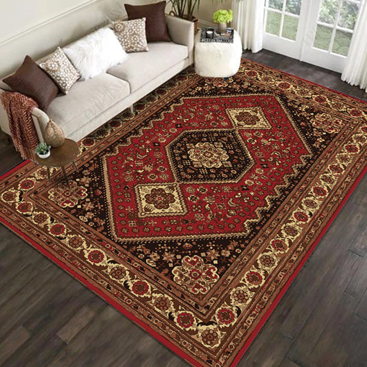 Lisslune | Red and Brown Bedroom Rug Moroccan Medallion Floral Pattern Area Rug Polyester Stain Resistant Rug