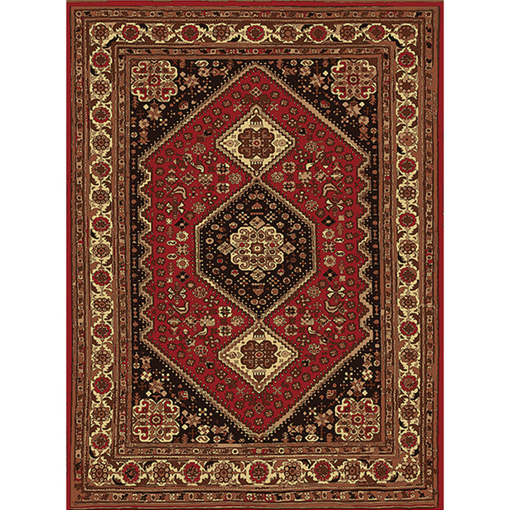 Lisslune | Red and Brown Bedroom Rug Moroccan Medallion Floral Pattern Area Rug Polyester Stain Resistant Rug