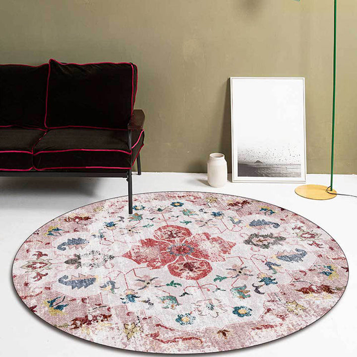 Lisslune | Persian Medallion Pattern Carpet Pink and Green Polyester Carpet Machine Washable Non-Slip Carpet for the Bedroom