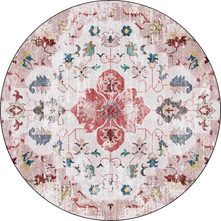 Lisslune | Persian Medallion Pattern Carpet Pink and Green Polyester Carpet Machine Washable Non-Slip Carpet for the Bedroom