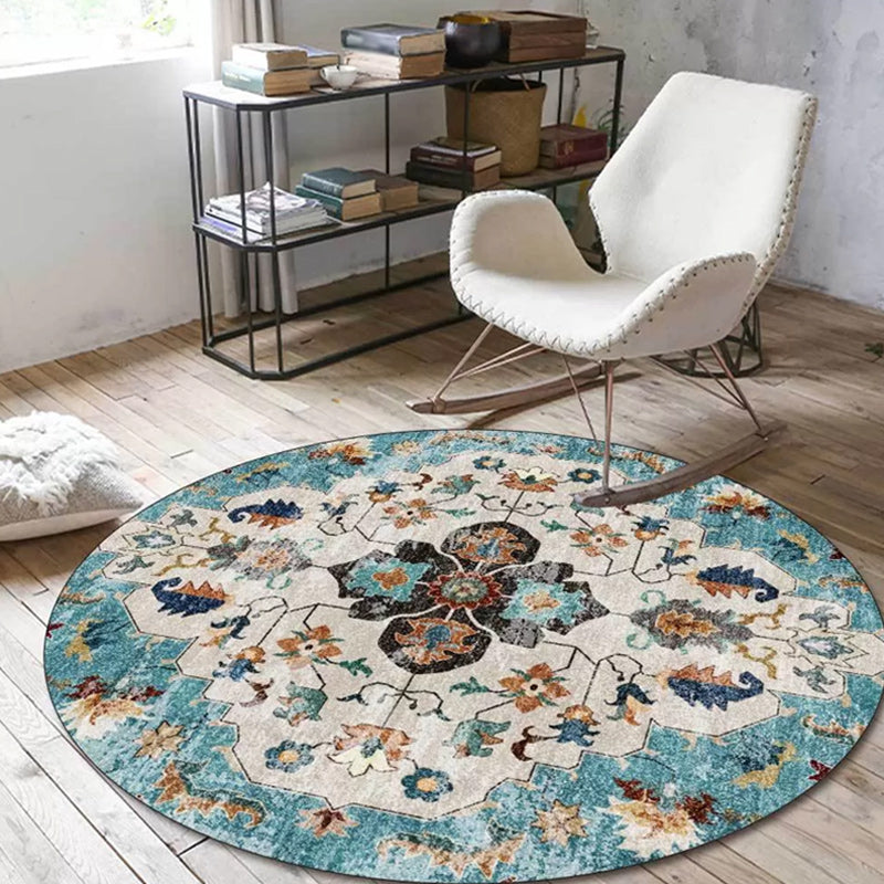 Lisslune | Persian Medallion Pattern Carpet Pink and Green Polyester Carpet Machine Washable Non-Slip Carpet for the Bedroom