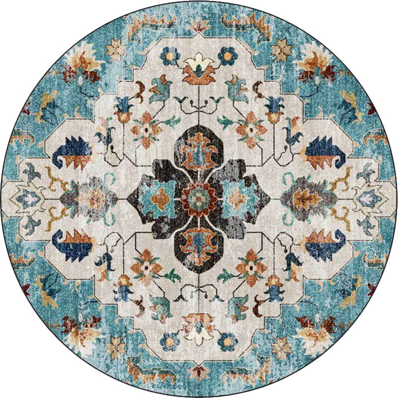 Lisslune | Persian Medallion Pattern Carpet Pink and Green Polyester Carpet Machine Washable Non-Slip Carpet for the Bedroom
