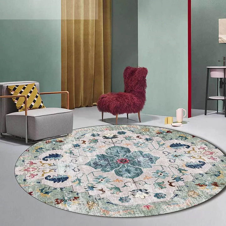 Lisslune | Persian Medallion Pattern Carpet Pink and Green Polyester Carpet Machine Washable Non-Slip Carpet for the Bedroom
