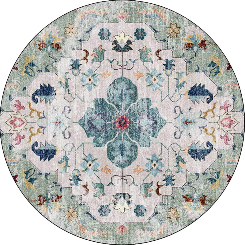 Lisslune | Persian Medallion Pattern Carpet Pink and Green Polyester Carpet Machine Washable Non-Slip Carpet for the Bedroom