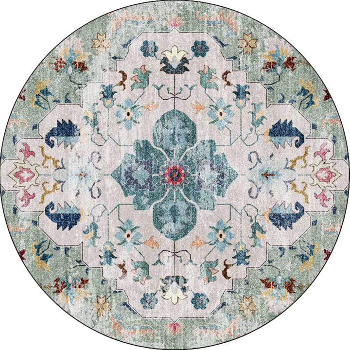 Lisslune | Persian Medallion Pattern Carpet Pink and Green Polyester Carpet Machine Washable Non-Slip Carpet for the Bedroom