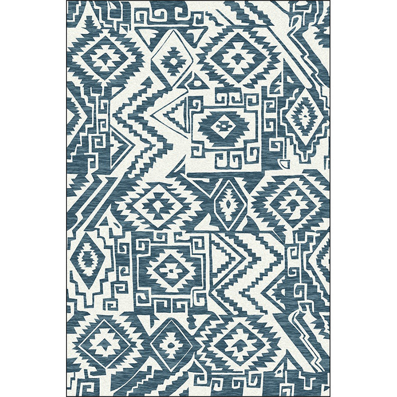 Lisslune | Tribal Southwest rug in blue and white geometric pattern rug polyester pet-friendly rug for home decoration