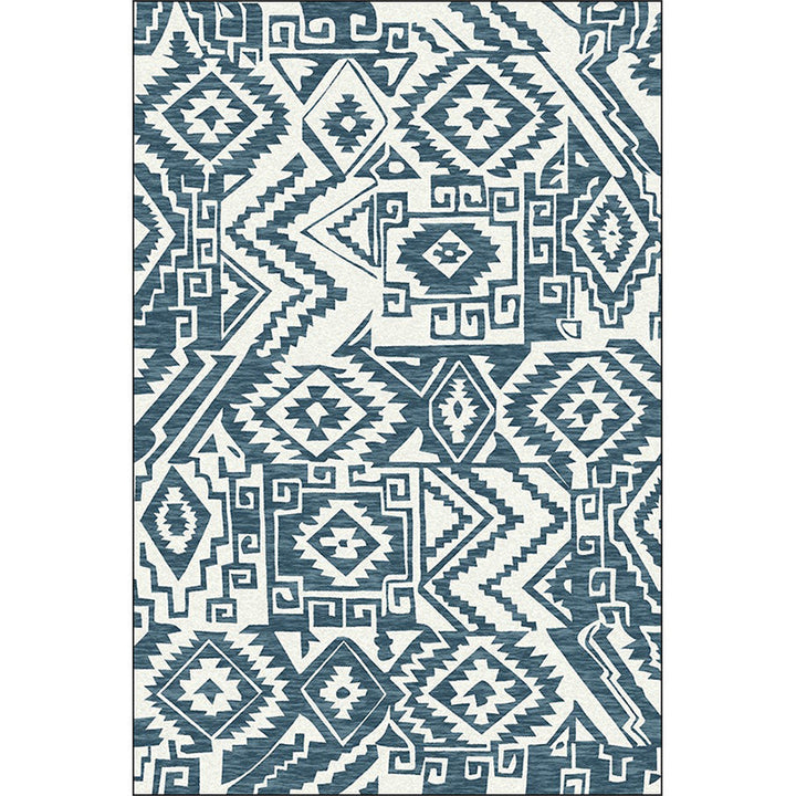 Lisslune | Tribal Southwest rug in blue and white geometric pattern rug polyester pet-friendly rug for home decoration