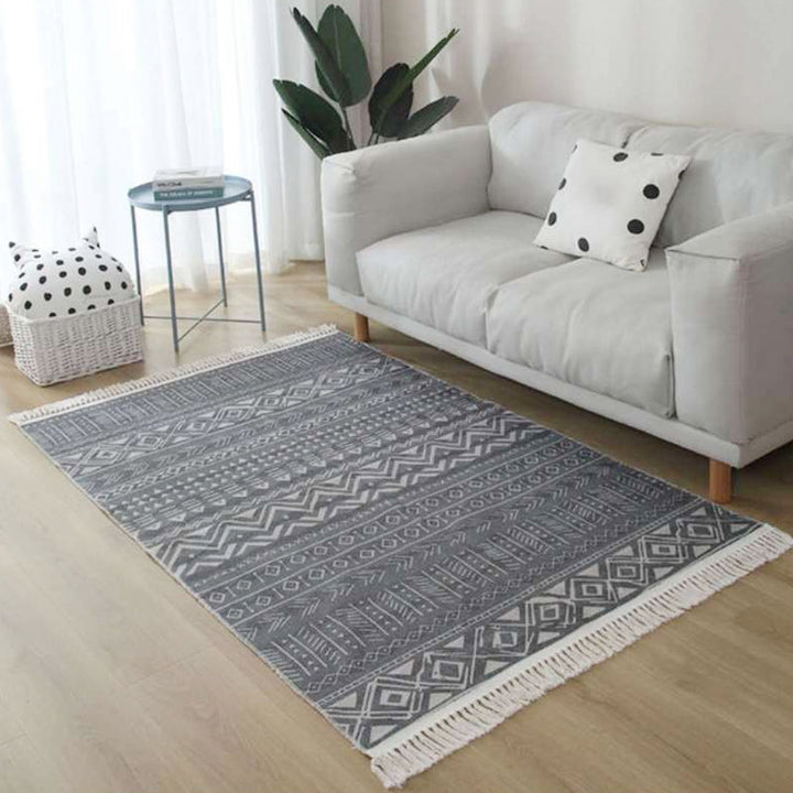 Lisslune | Americana Tribal Pattern Rug Black and White Linen Rug Machine Washable Fringe Area Rug for Bedroom