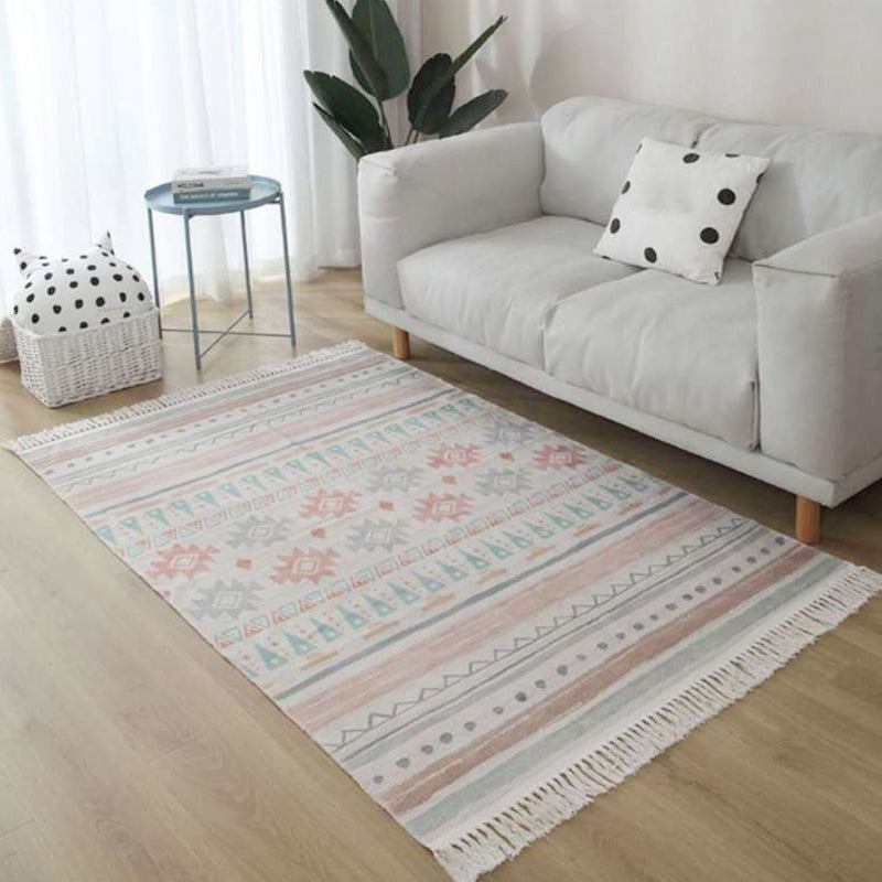Lisslune | Americana Tribal Pattern Rug Black and White Linen Rug Machine Washable Fringe Area Rug for Bedroom