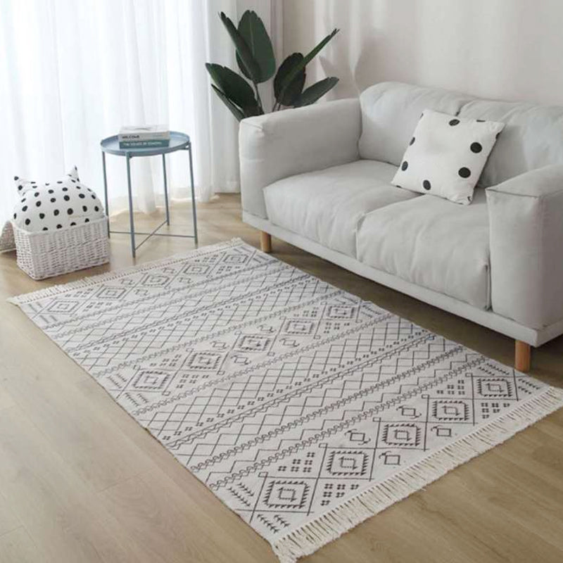Lisslune | Americana Tribal Pattern Rug Black and White Linen Rug Machine Washable Fringe Area Rug for Bedroom