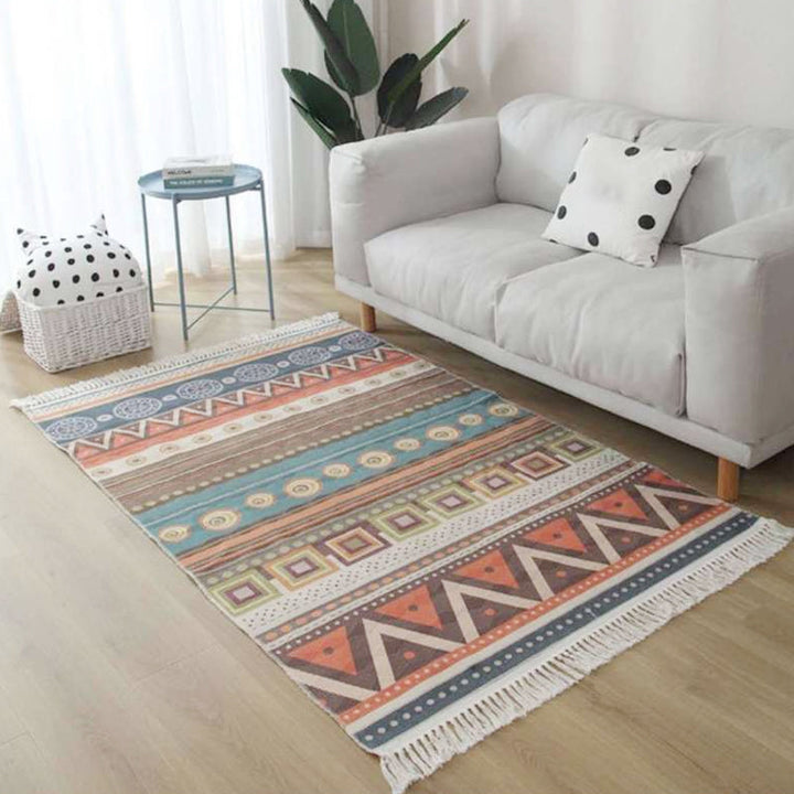 Lisslune | Americana Tribal Pattern Rug Black and White Linen Rug Machine Washable Fringe Area Rug for Bedroom