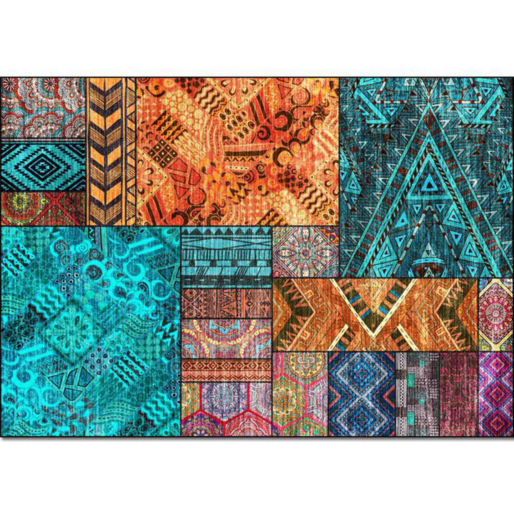 Lisslune | Traditional Tribal Pattern Carpet Blue and Orange Southeast Carpet Polyester Machine Washable Non-Slip Back Carpet for Bedroom