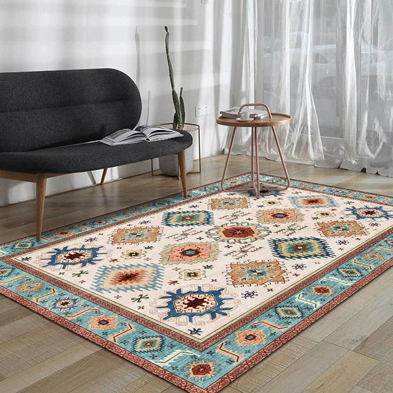 Lisslune | Vintage Tribal Print Rug Light Blue Americana Rug Polyester Machine Washable Non-Slip Back Rug for Bedroom