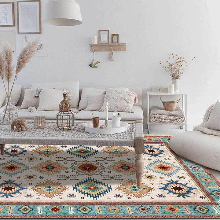 Lisslune | Vintage Tribal Print Rug Light Blue Americana Rug Polyester Machine Washable Non-Slip Back Rug for Bedroom