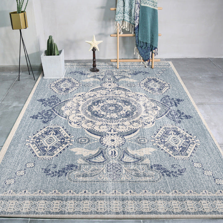 Lisslune | Persian Moroccan carpet in blue medallion flower petal pattern carpet polyester non-slip carpet for home decoration