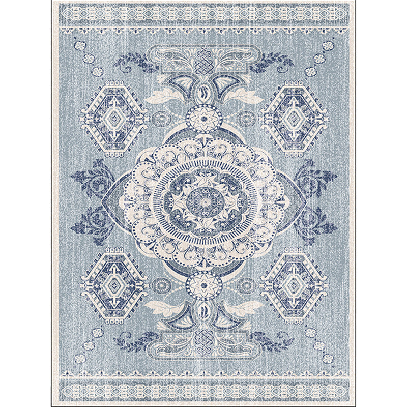 Lisslune | Persian Moroccan carpet in blue medallion flower petal pattern carpet polyester non-slip carpet for home decoration