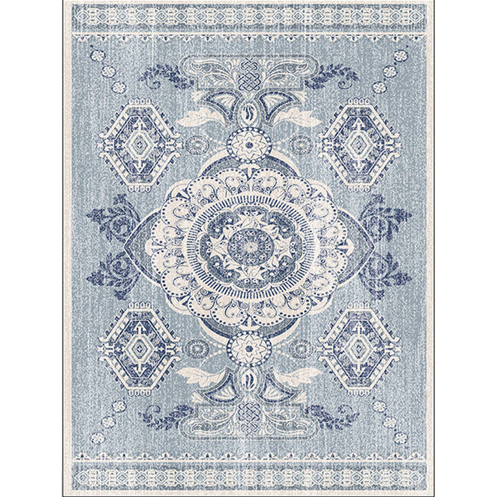 Lisslune | Persian Moroccan carpet in blue medallion flower petal pattern carpet polyester non-slip carpet for home decoration