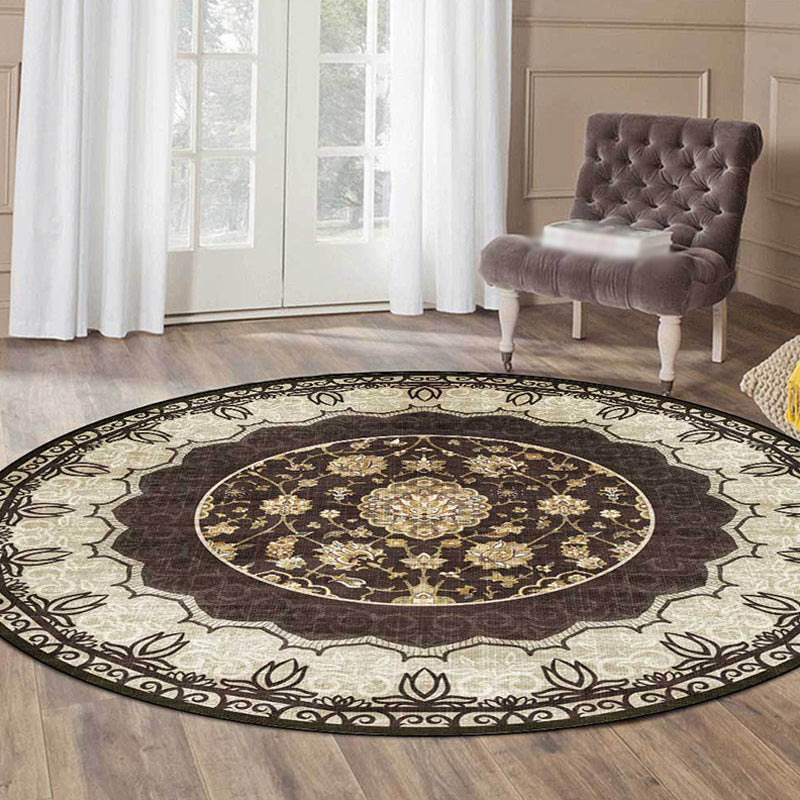 Lisslune | Classic medallion pattern rug with floral brown tribal rug made of polyester, washable, non-slip backing, rug for the living room