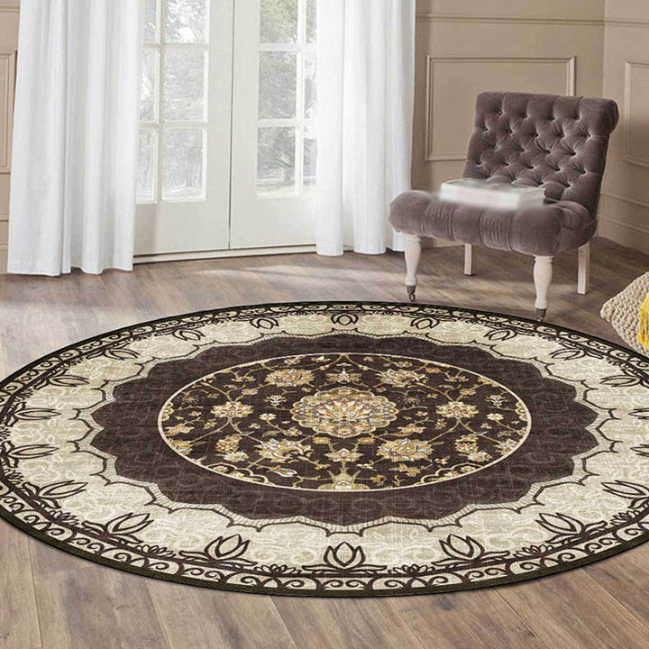 Lisslune | Classic medallion pattern rug with floral brown tribal rug made of polyester, washable, non-slip backing, rug for the living room