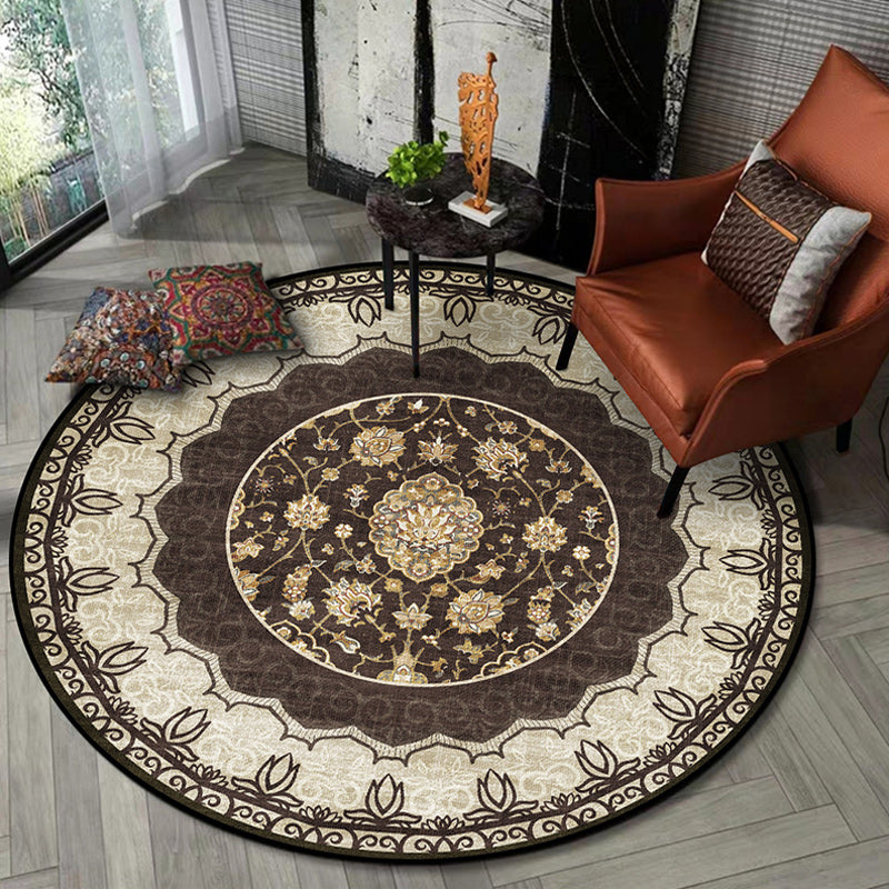 Lisslune | Classic medallion pattern rug with floral brown tribal rug made of polyester, washable, non-slip backing, rug for the living room
