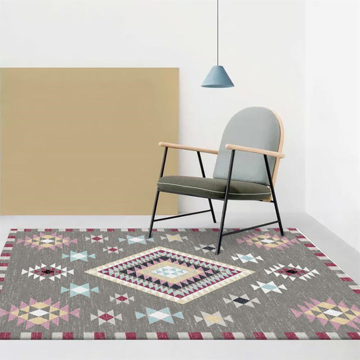 Lisslune | American Southwest rug in gray geometric diamond pattern Rug Polyester washable Rug for home decoration