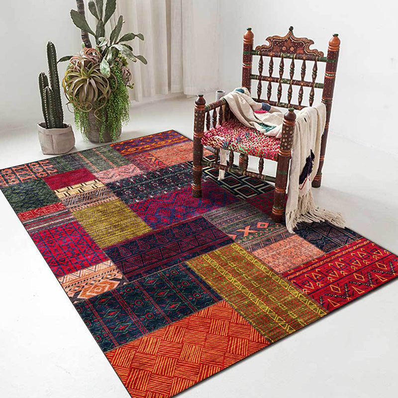 Lisslune | American tribal pattern rug red and purple polyester rug machine washable non-slip back area rug for bedroom