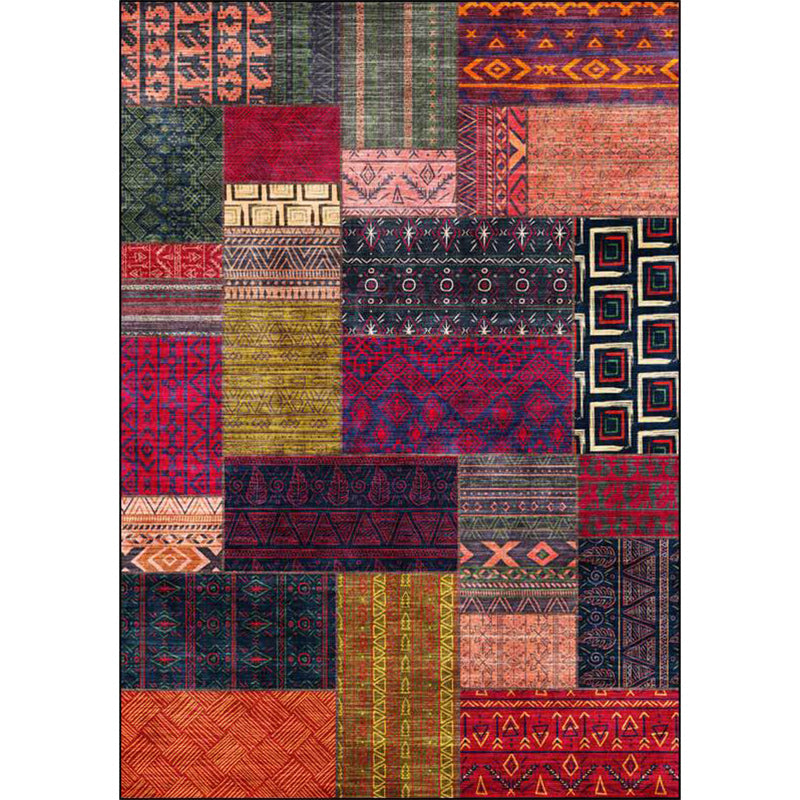 Lisslune | American tribal pattern rug red and purple polyester rug machine washable non-slip back area rug for bedroom