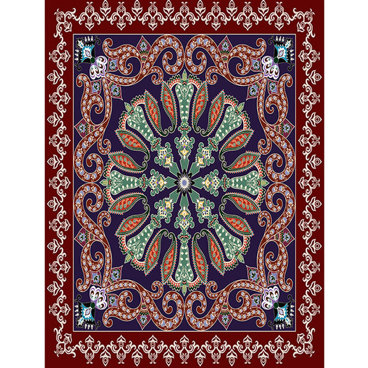 Lisslune | Moroccan Living Room Rug in Red and Blue Medallion Pattern Floral Print Rug Polyester Non-Slip Flooring