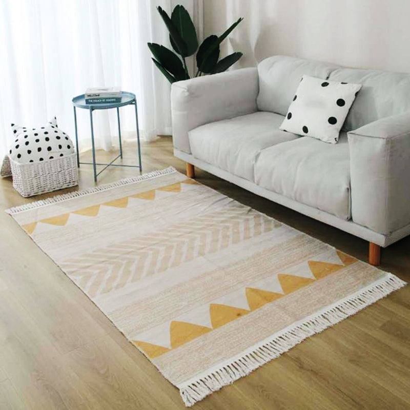 Lisslune | Gray and blue southwestern carpet linen tribal and geometric pattern carpet washable fringe back for the living room