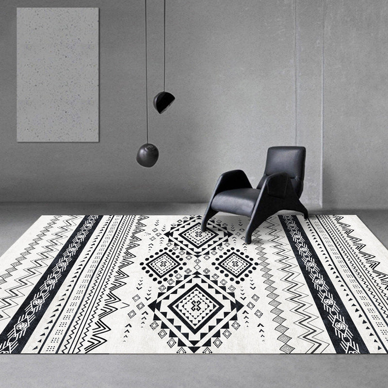 Lisslune | Vintage Southwestern Geometric Pattern Carpet White Tribal Carpet Polyester Washable Non-Slip Back Carpet for Living Room