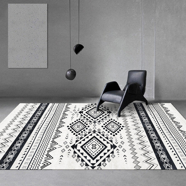 Lisslune | Vintage Southwestern Geometric Pattern Carpet White Tribal Carpet Polyester Washable Non-Slip Back Carpet for Living Room