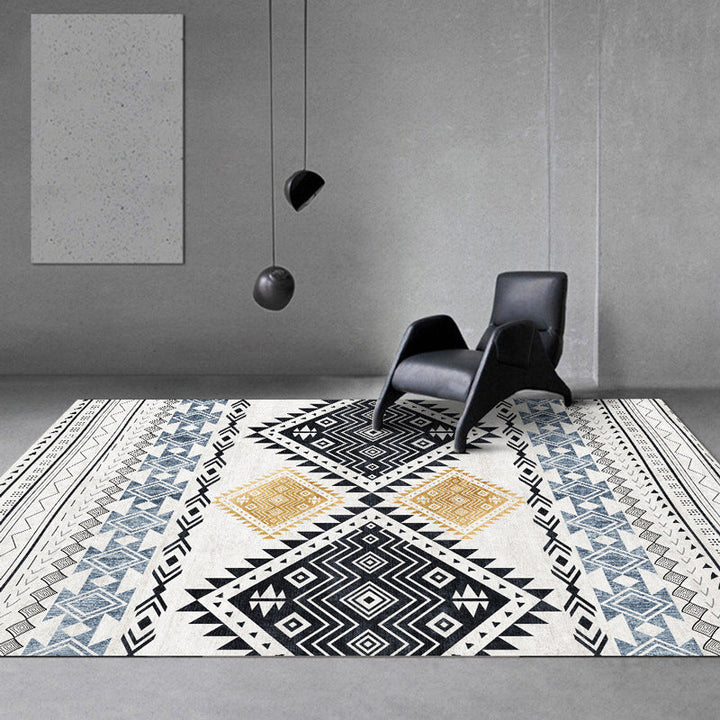 Lisslune | Vintage Southwestern Geometric Pattern Carpet White Tribal Carpet Polyester Washable Non-Slip Back Carpet for Living Room