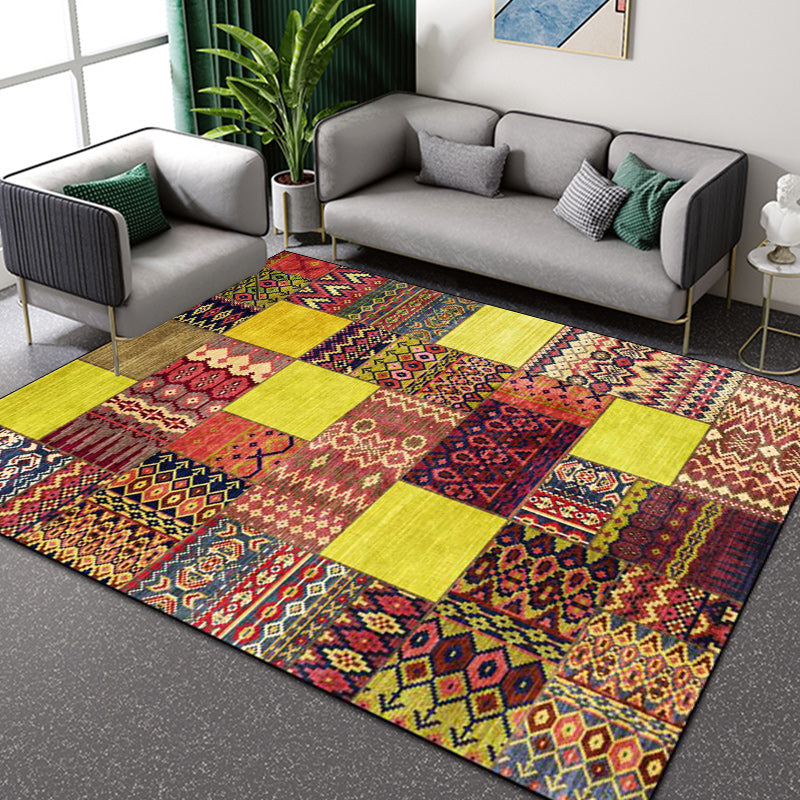 Lisslune | Classic tribal pattern carpet Yellow and Brown Southwestern carpet Polyester machine washable non-slip backing carpet for the bedroom