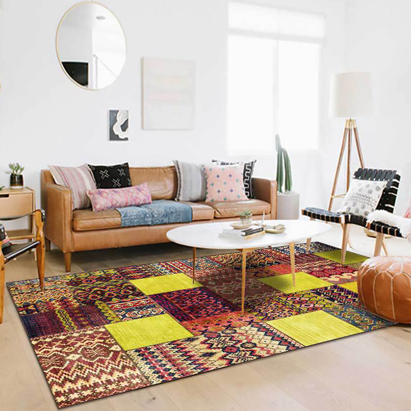 Lisslune | Classic tribal pattern carpet Yellow and Brown Southwestern carpet Polyester machine washable non-slip backing carpet for the bedroom