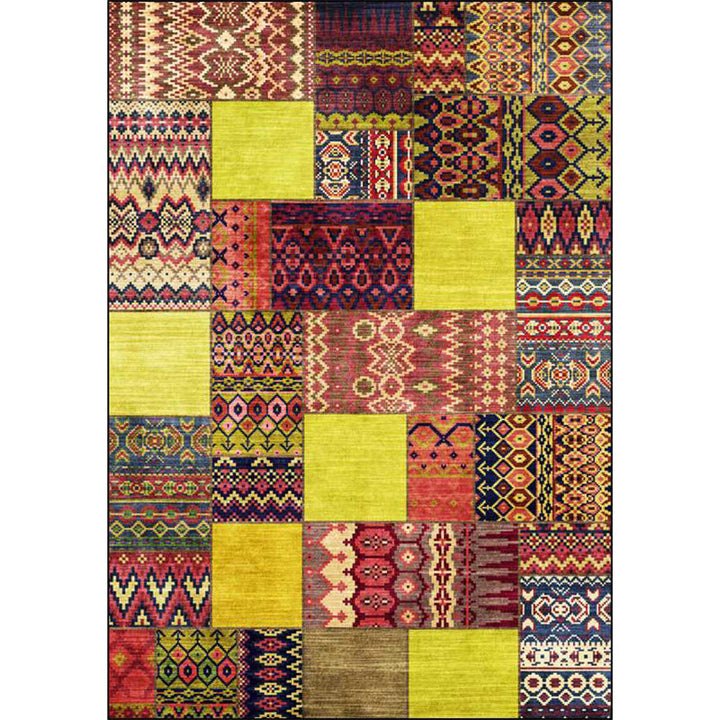 Lisslune | Classic tribal pattern carpet Yellow and Brown Southwestern carpet Polyester machine washable non-slip backing carpet for the bedroom