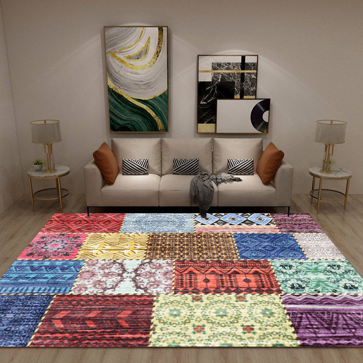 Lisslune | Multicolored Southwest Carpet Polyester Tribal Pattern Carpet Washable Non-Slip Back Area Rug for Living Room