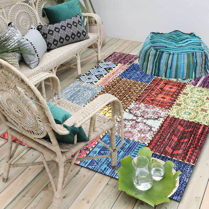 Lisslune | Multicolored Southwest Carpet Polyester Tribal Pattern Carpet Washable Non-Slip Back Area Rug for Living Room