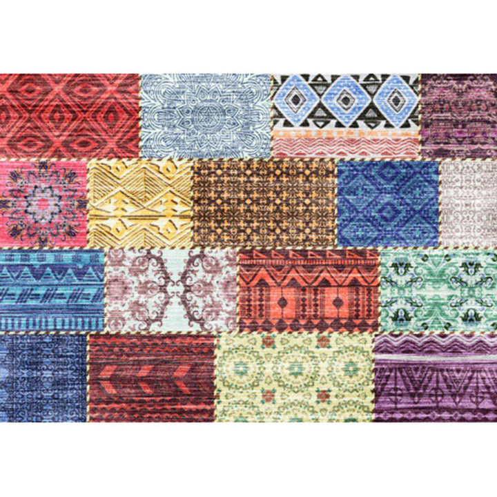 Lisslune | Multicolored Southwest Carpet Polyester Tribal Pattern Carpet Washable Non-Slip Back Area Rug for Living Room
