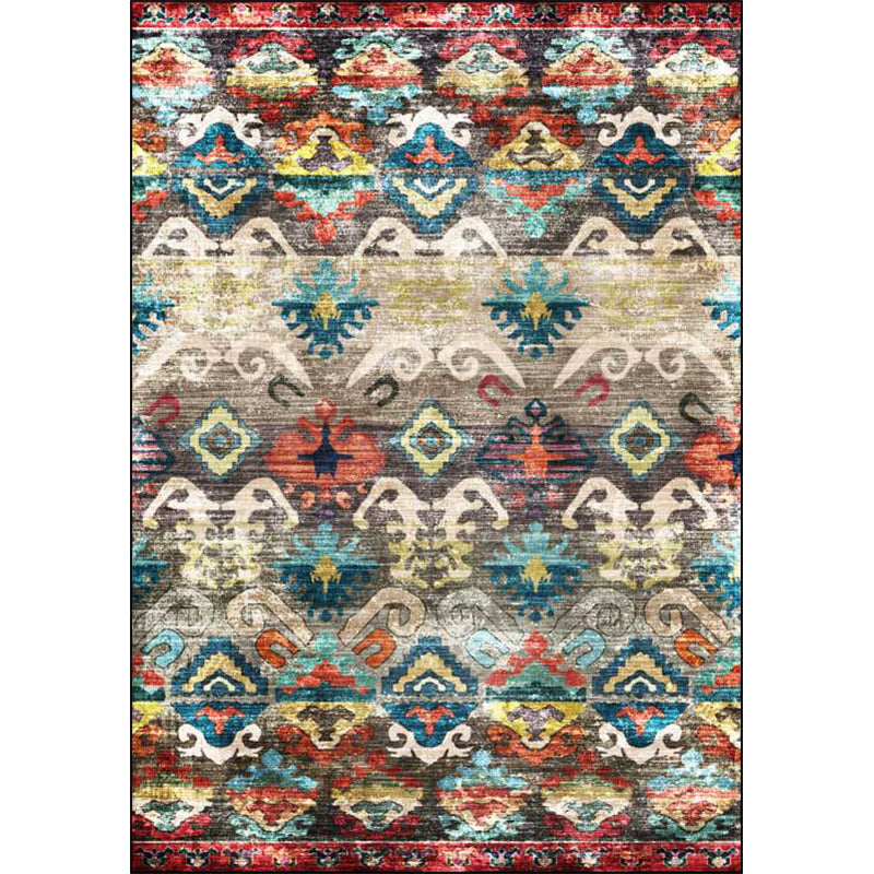 Lisslune | Retro Tribal Pattern Rug Multicolor Polyester Rug Machine Washable Non-Slip Backing Rug for Living Room