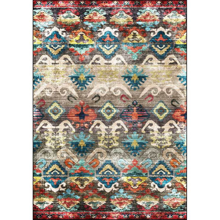 Lisslune | Retro Tribal Pattern Rug Multicolor Polyester Rug Machine Washable Non-Slip Backing Rug for Living Room