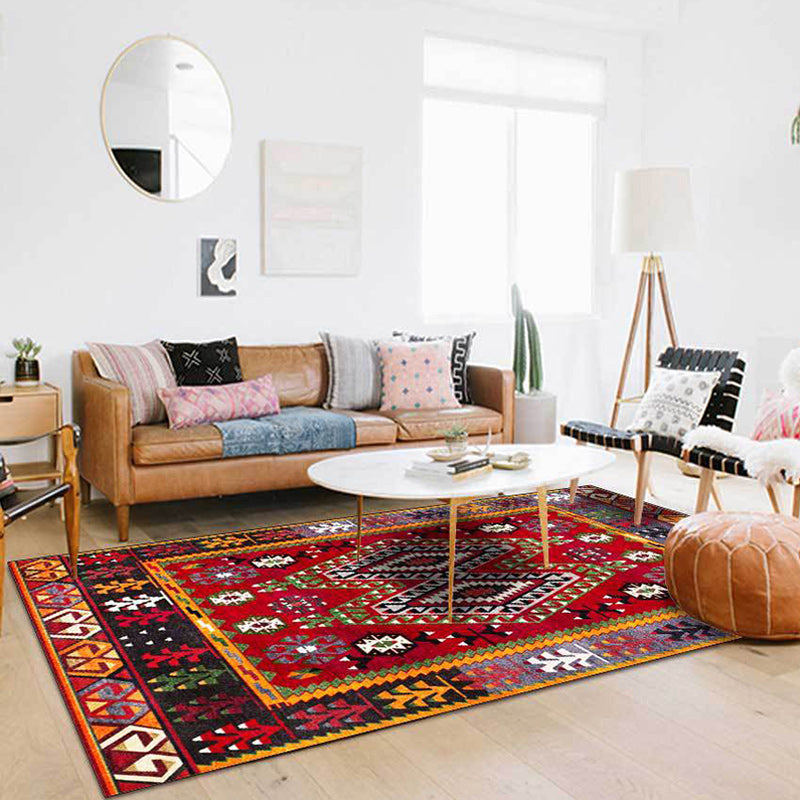 Lisslune | Southwest Tribal Pattern Rug Red Polyester Rug machine washable non-slip backing Rug for living room