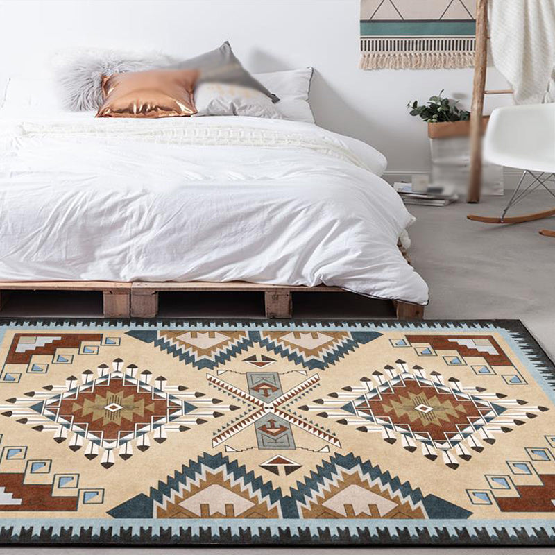 Lisslune | Beige Vintage Carpet Polyester Tribal Pattern Carpet Washable Non-Slip Background Carpet for Living Room