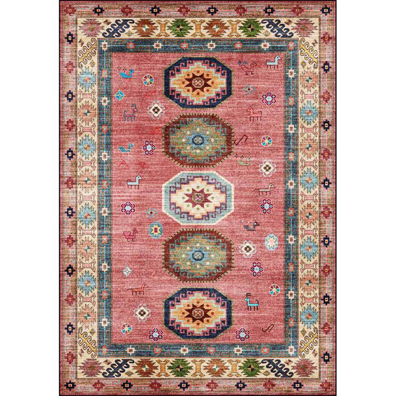 Lisslune | American Tribal Pattern Rug Pink Polyester Rug Machine Washable Non-Slip Back Area Rug for Bedroom
