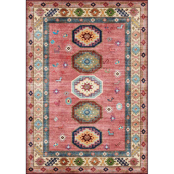 Lisslune | American Tribal Pattern Rug Pink Polyester Rug Machine Washable Non-Slip Back Area Rug for Bedroom