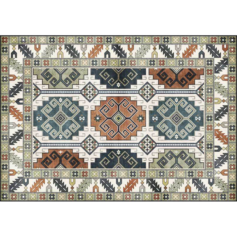 Lisslune | Southwest Tribal Pattern Rug Green Polyester Rug Machine Washable Non-Slip Back Rug for Living Room
