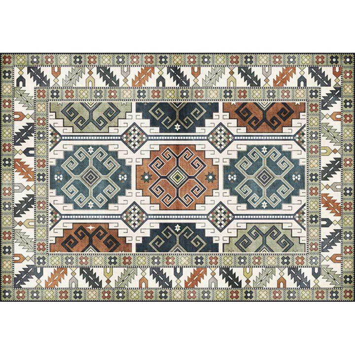 Lisslune | Southwest Tribal Pattern Rug Green Polyester Rug Machine Washable Non-Slip Back Rug for Living Room