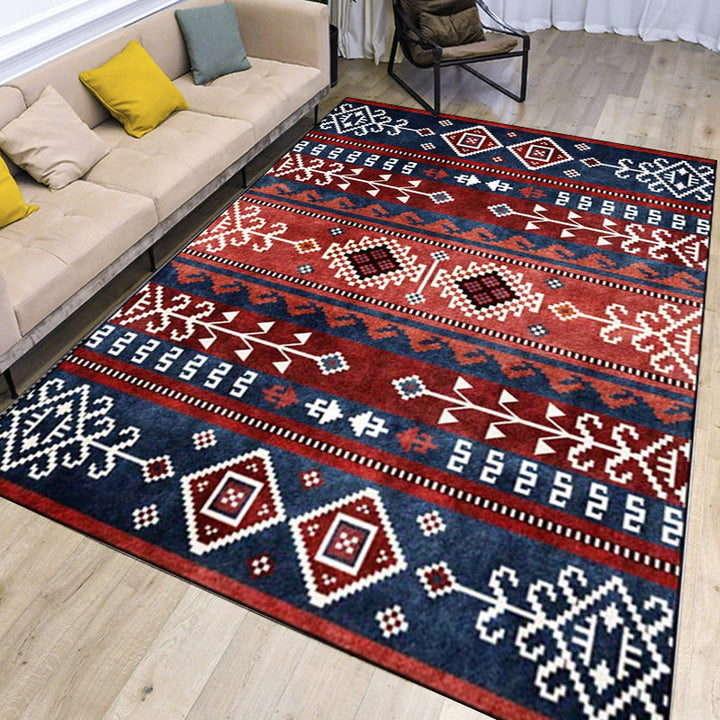 Lisslune | Marine and red southwest rug polyester tribal pattern rug washable non-slip backing rug for living room