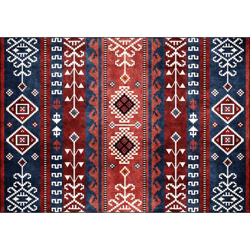 Lisslune | Marine and red southwest rug polyester tribal pattern rug washable non-slip backing rug for living room